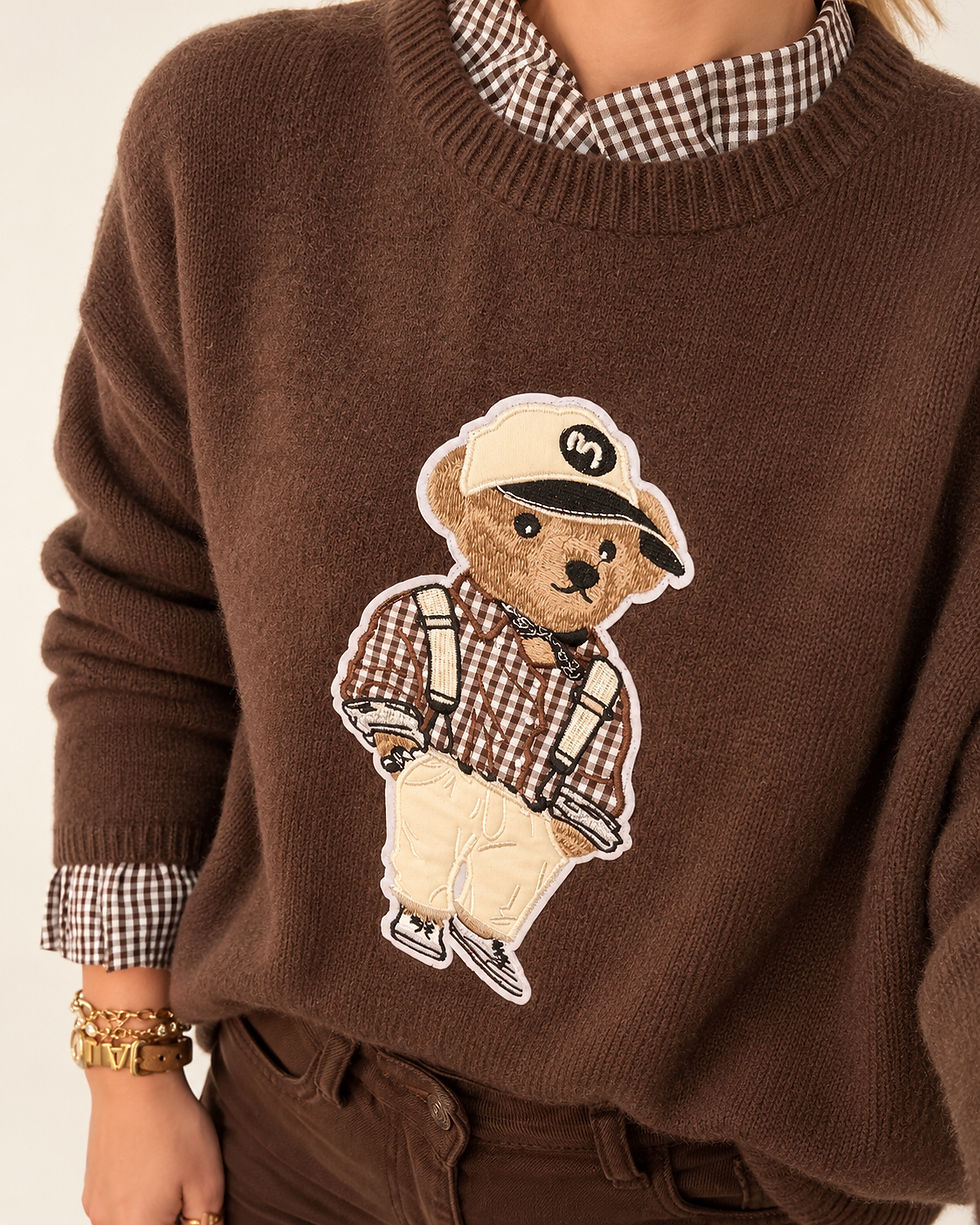 Miniatura: Camisola Teddy com detalhes aos quadrados