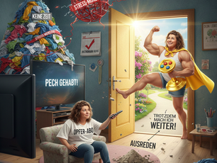 Frau im Opfer-Abo, lustig dargestellt