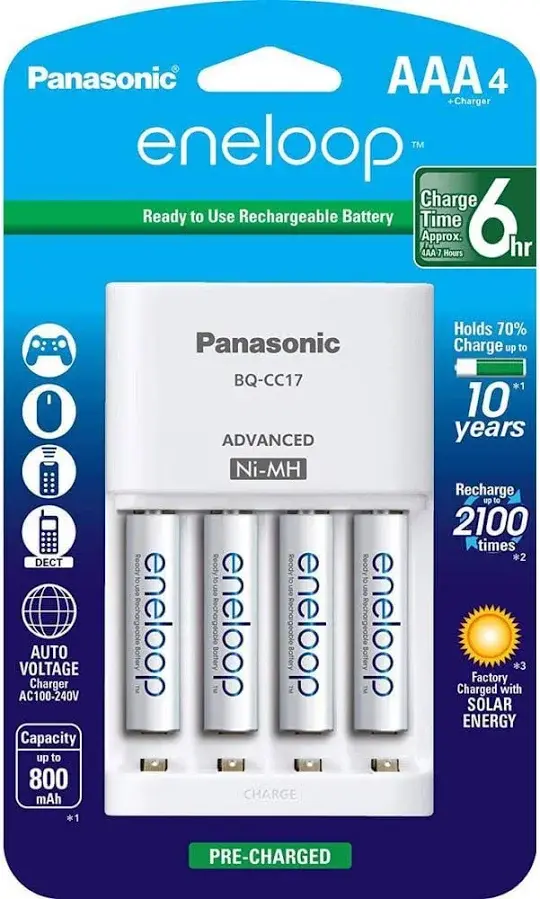 Panasonic Eneloop Rechargeable Batteries + Charger 4pck