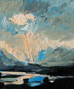 Unterbacher See in der Dämmerung 2020 Öl auf Leinwand 60 x 50 cm