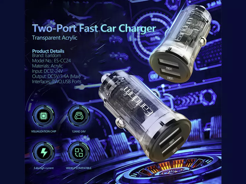 Minijatura: Auto punjač CC24 3.4A sa kablom Type C brzo punjenje sa 3.4A izlazom i Type C kablom za efikasnu energiju u vozilu