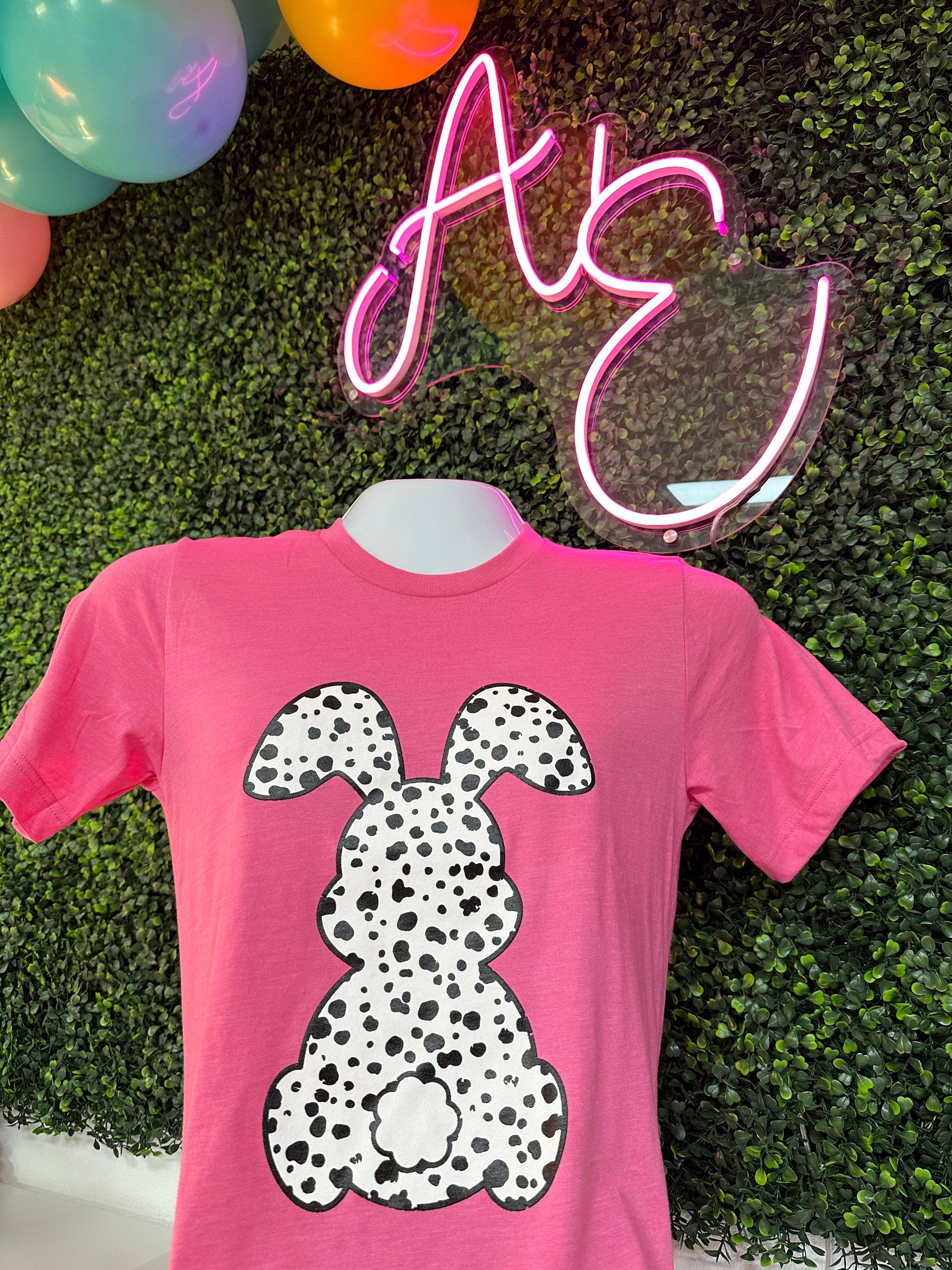Polka Dot Easter Bunny - Bella Canvas Heather Charity Pink Tee