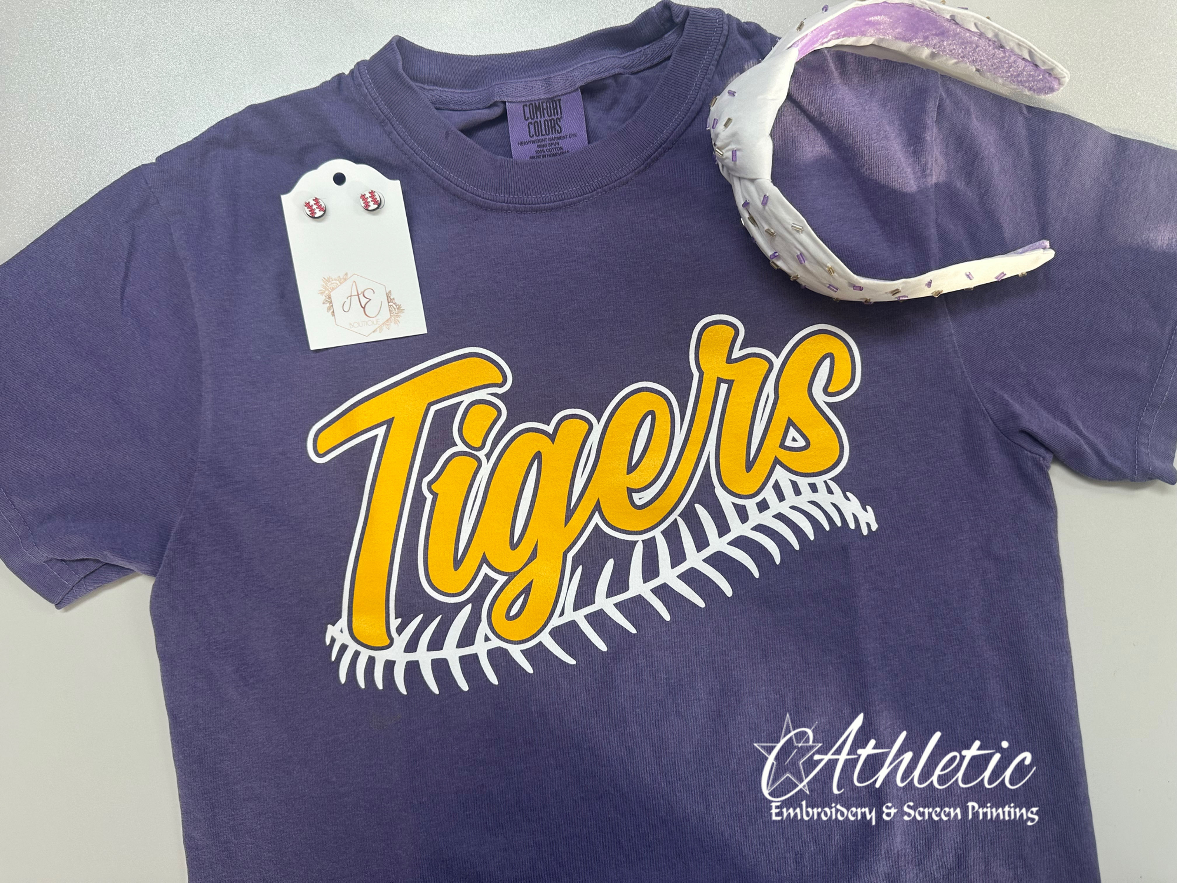 Tigers Baseball -Purple Comfort Colors Tee