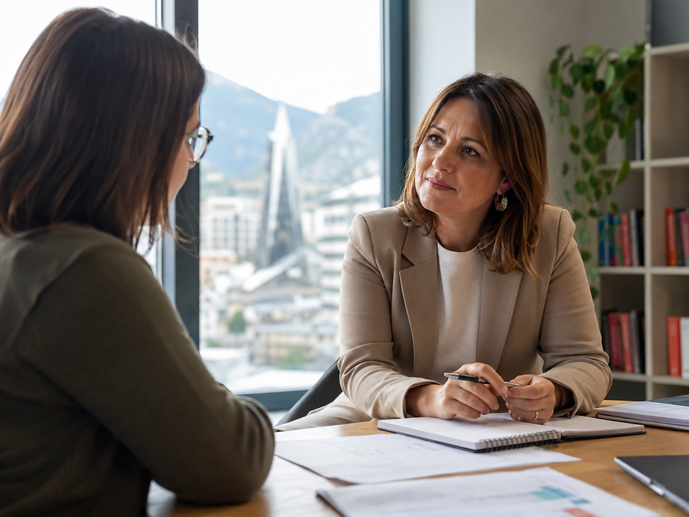 Conversa confidencial d’acompanyament entre dues persones en un espai tranquil de Projecte Vida.