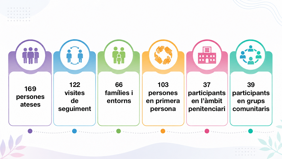 Infografia sobre les persones ateses, les visites de seguiment i la participació comunitària de Projecte Vida durant el 2025.