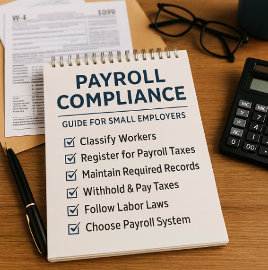 Payroll compliance checklist on a desk for small business employers