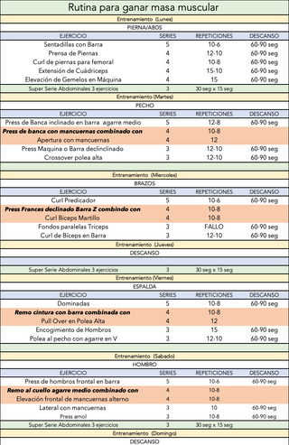 rutina del gym para aumentar masa muscular