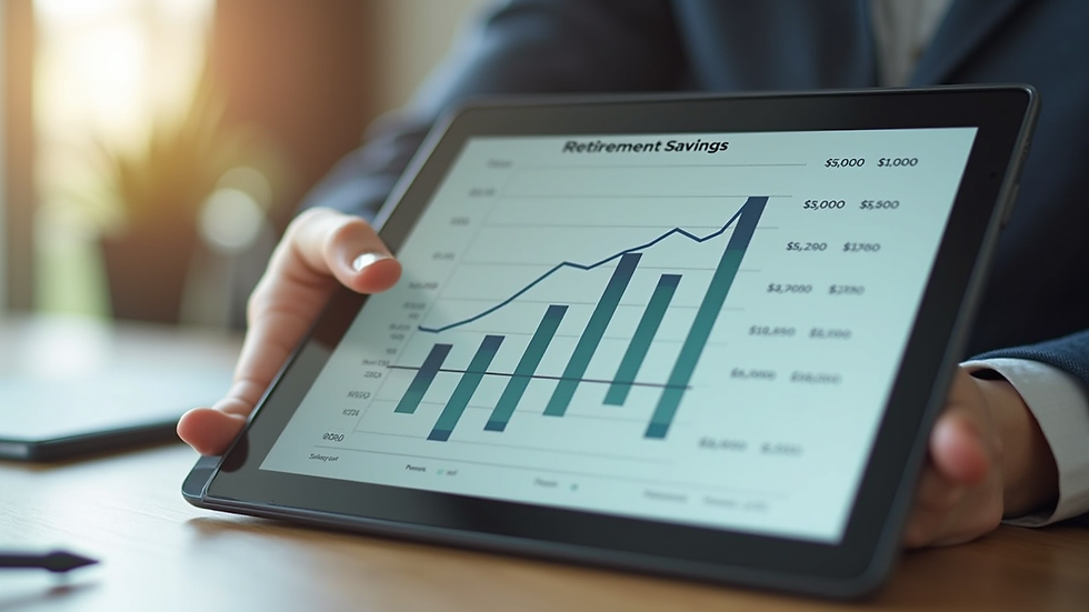Close-up view of a tablet showing retirement savings graphs