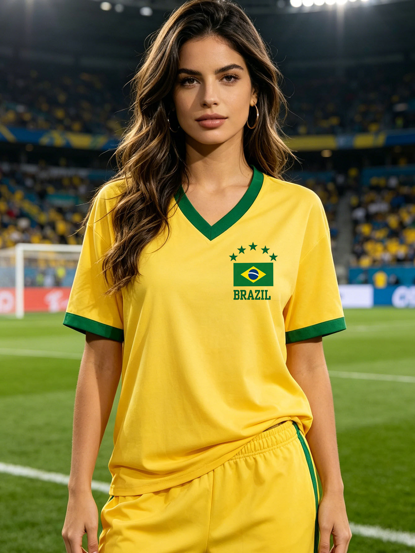Women's Brazil National Team Aesthetic Jersey T-Shirt, Sporty Graphic Print