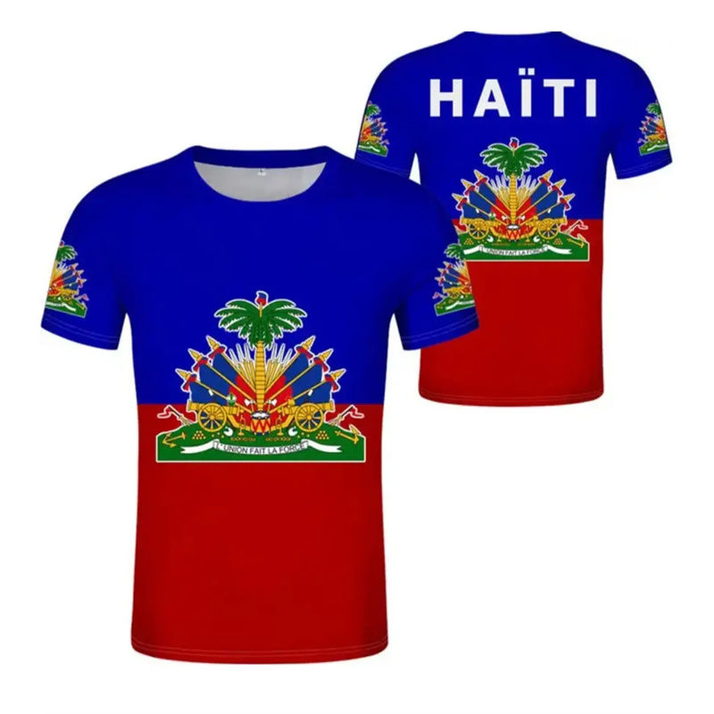 Thumbnail: Haitian Flag Pattern Men's T-shirt 3D Printed Haiti National Emblem Short Sleeve