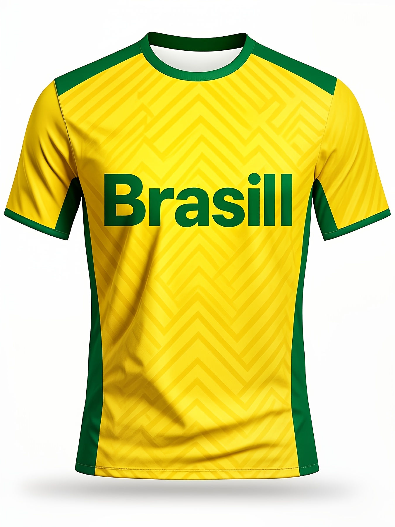 BRAZIL NATIONAL FOOTBALL TEAM JERSEY_YELLOW-GREEN SERRATED ROUND NECK, MICRO-ELA