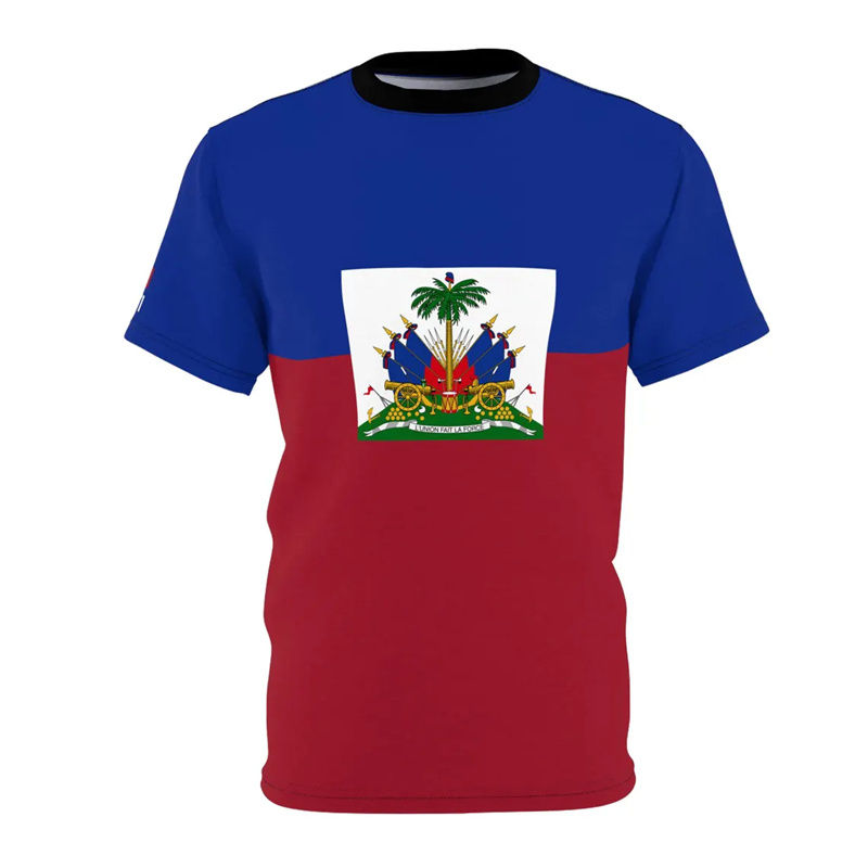 Thumbnail: Haitian Flag Pattern Men's T-shirt 3D Printed Haiti National Emblem Short Sleeve