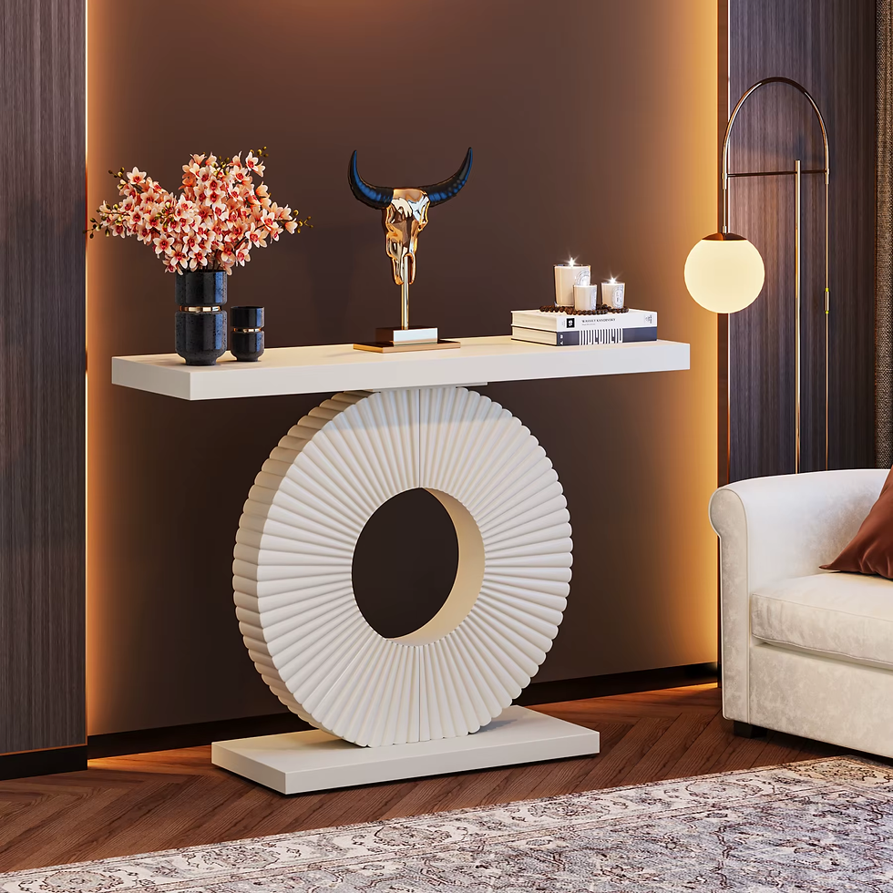 Thumbnail: Modern Console Table with Geometric Base, 40 Inch Wood Entryway Table Sofa Table