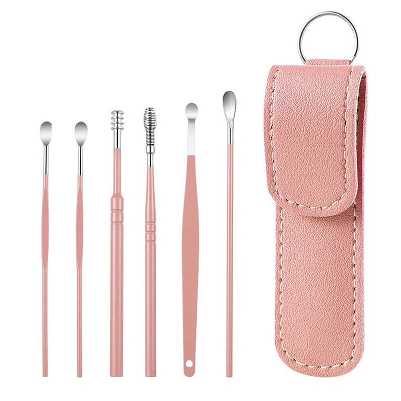 Thumbnail: 6Pcs/Set Stainless Steel Ear Cleaner Portable Ear Spoons Spiral Earwax Cleaning 