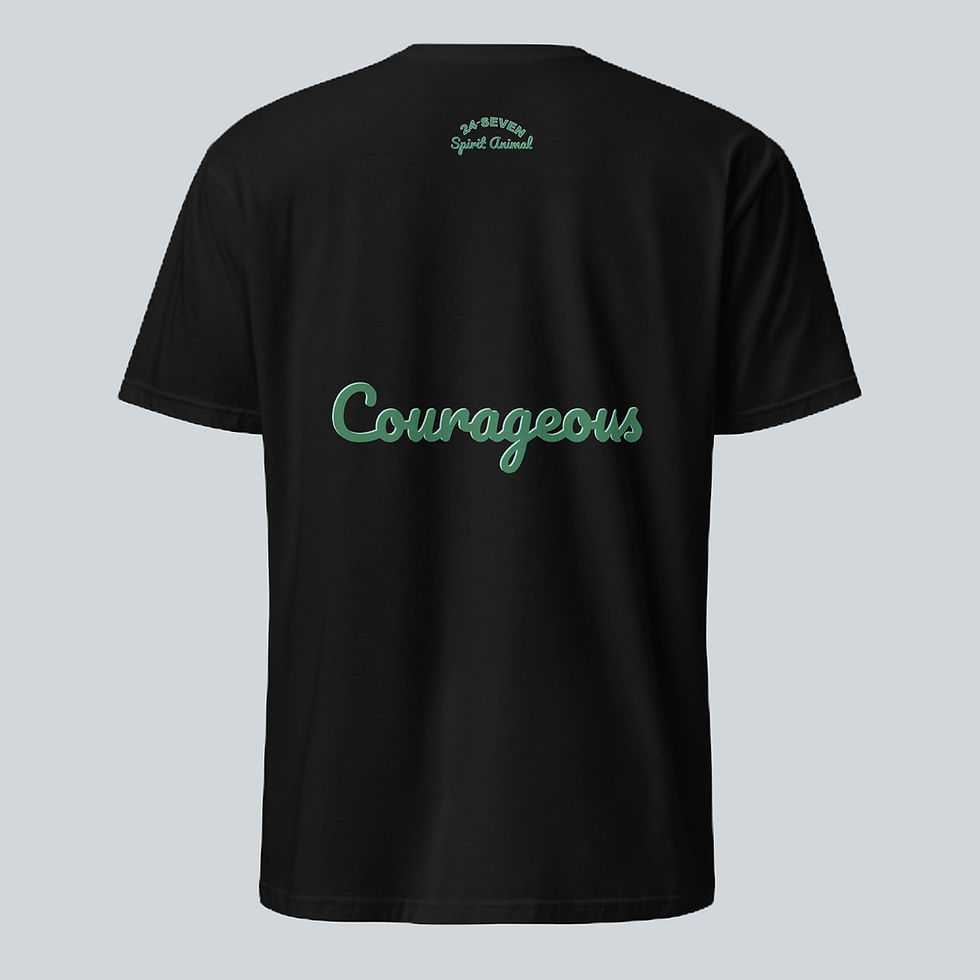 Thumbnail: Back view of Courageous Lion Unisex T-Shirt in the colour Black