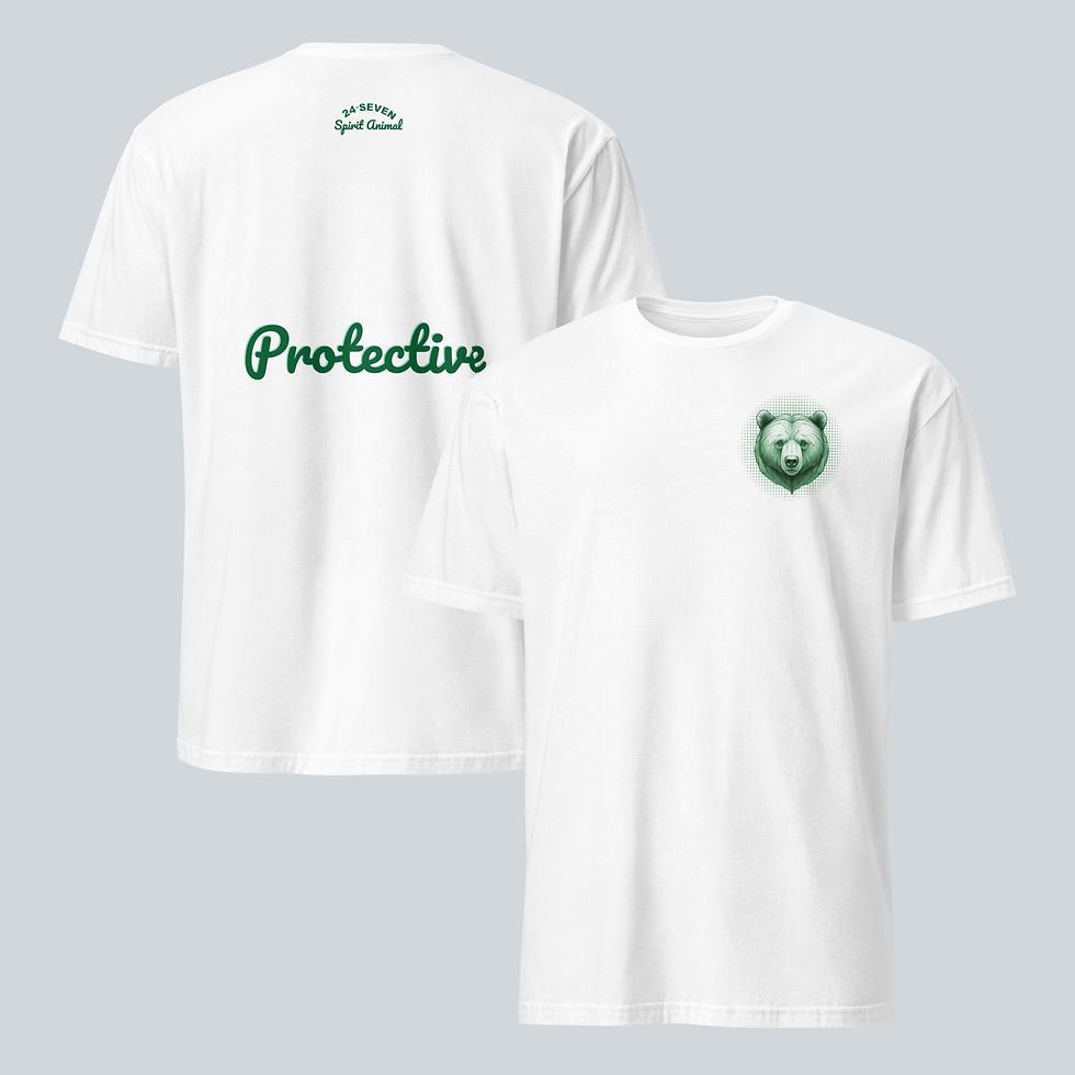 Front and back view of Protective Bear Unisex T-Shirt in the colour White