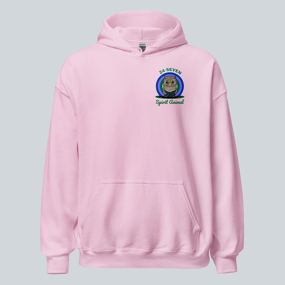 Thumbnail: Front view men’s and women's light pink Night Owl unisex hoodie