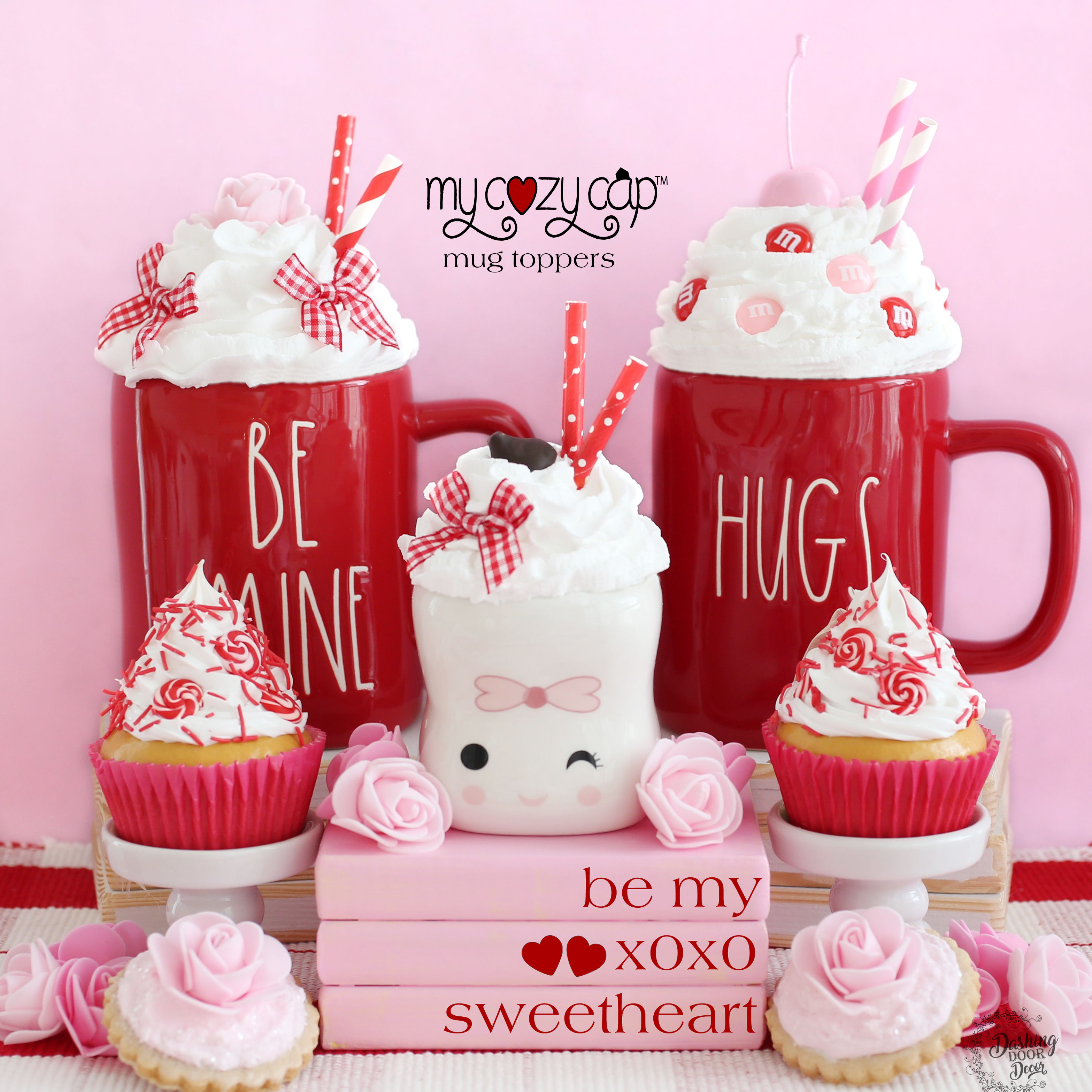 My Cozy Cap™ Valentine Faux Whip Mug Toppers fits Rae Dunn Mugs