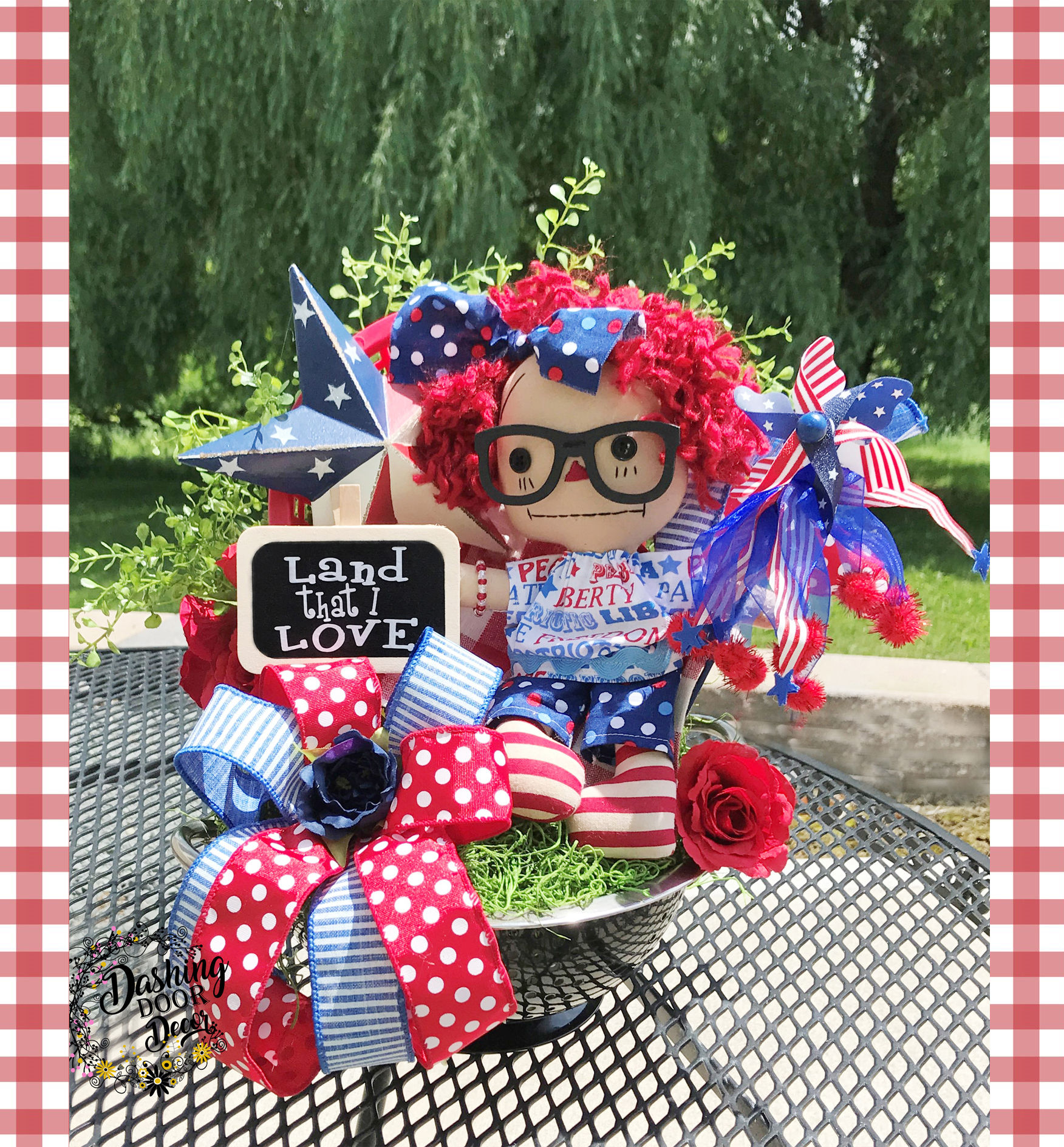 Patriotic Land that I Love Doll Fourth of July Memorial Day Colander Centerpiece