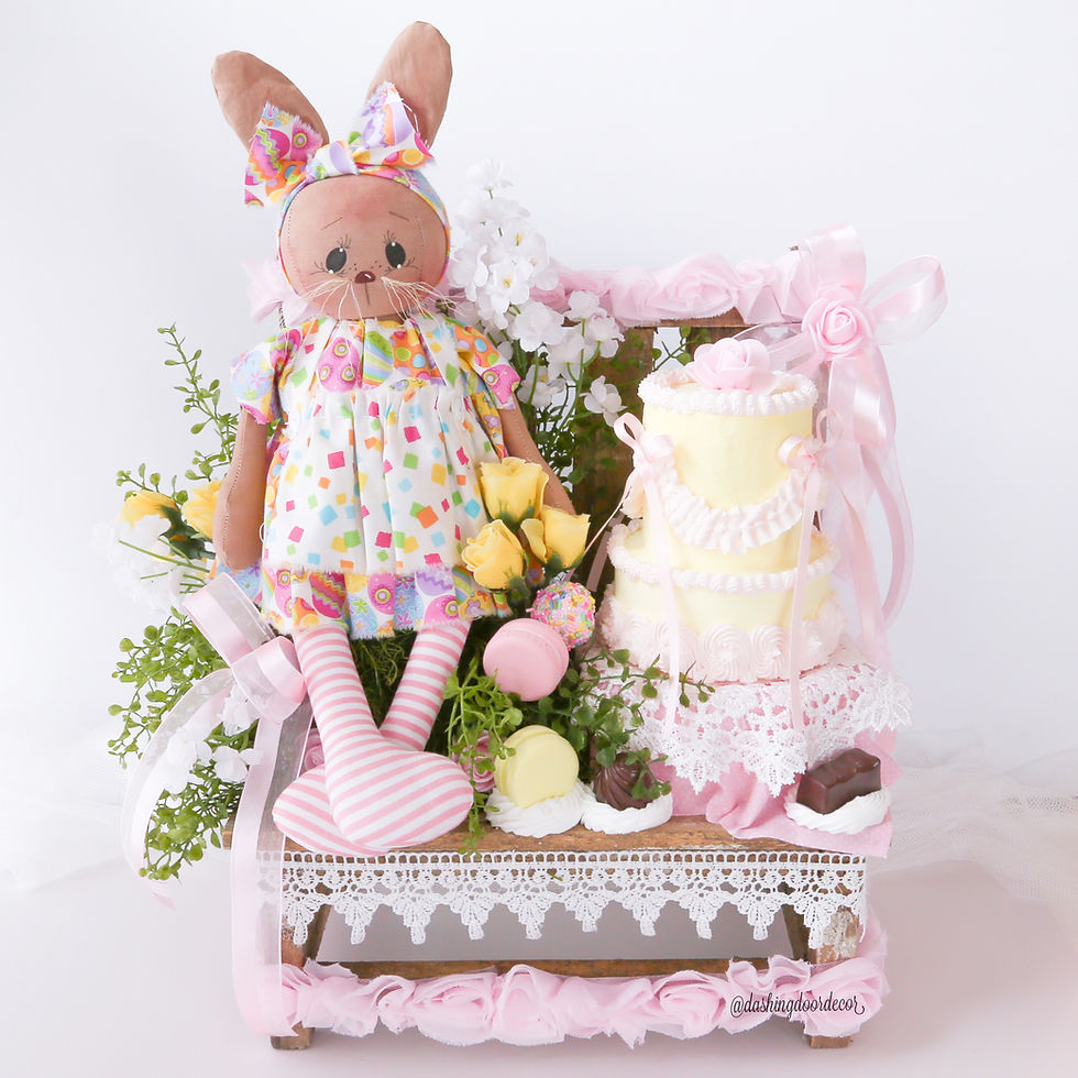 Thumbnail: Easter Bunny Doll Centerpiece with w/ Vintage Lambeth Cake & Faux Treats