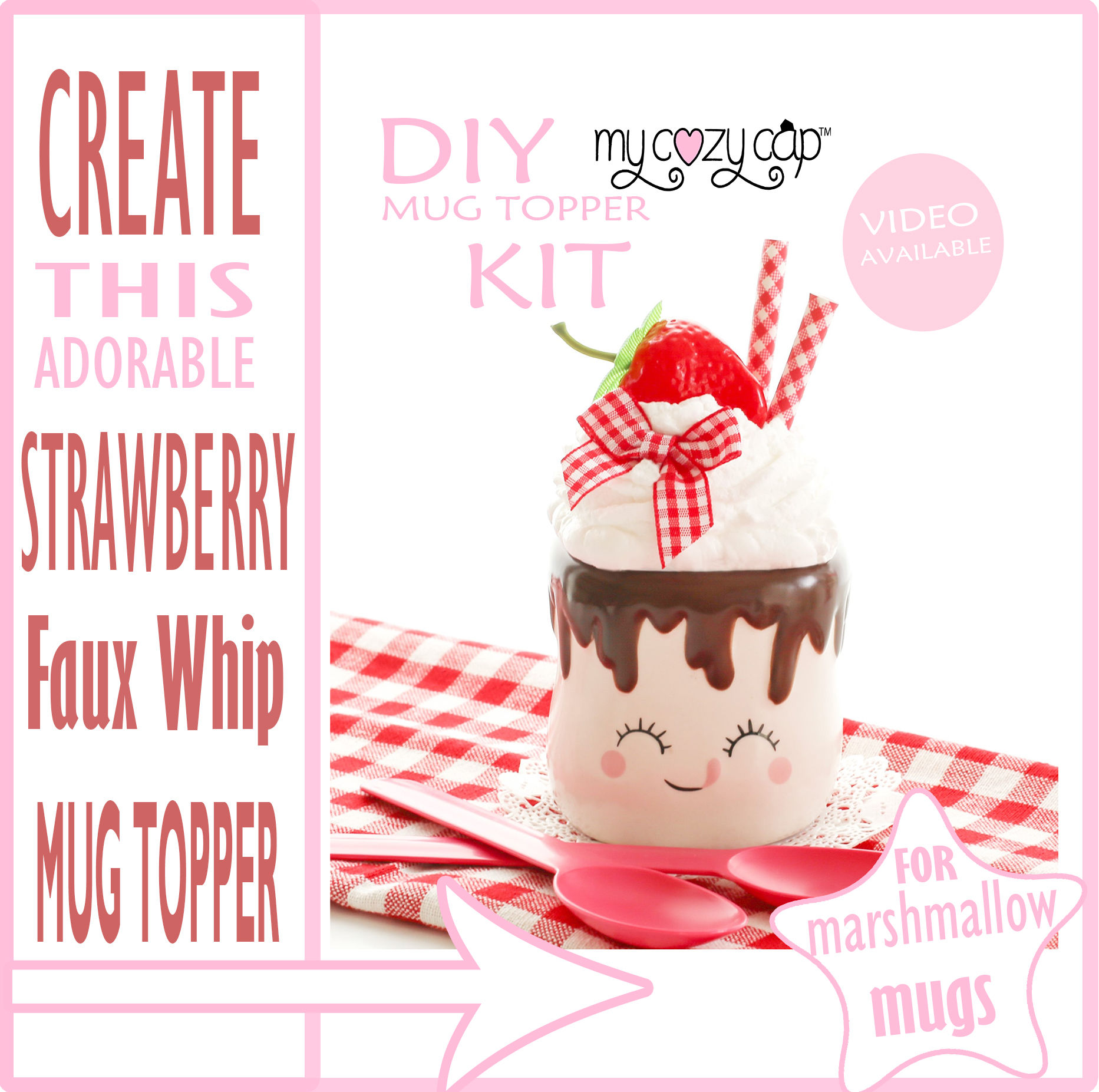 DIY My Cozy Cap™ Strawberry Faux Whip Mug Topper Kit for Marshmallow Mugs