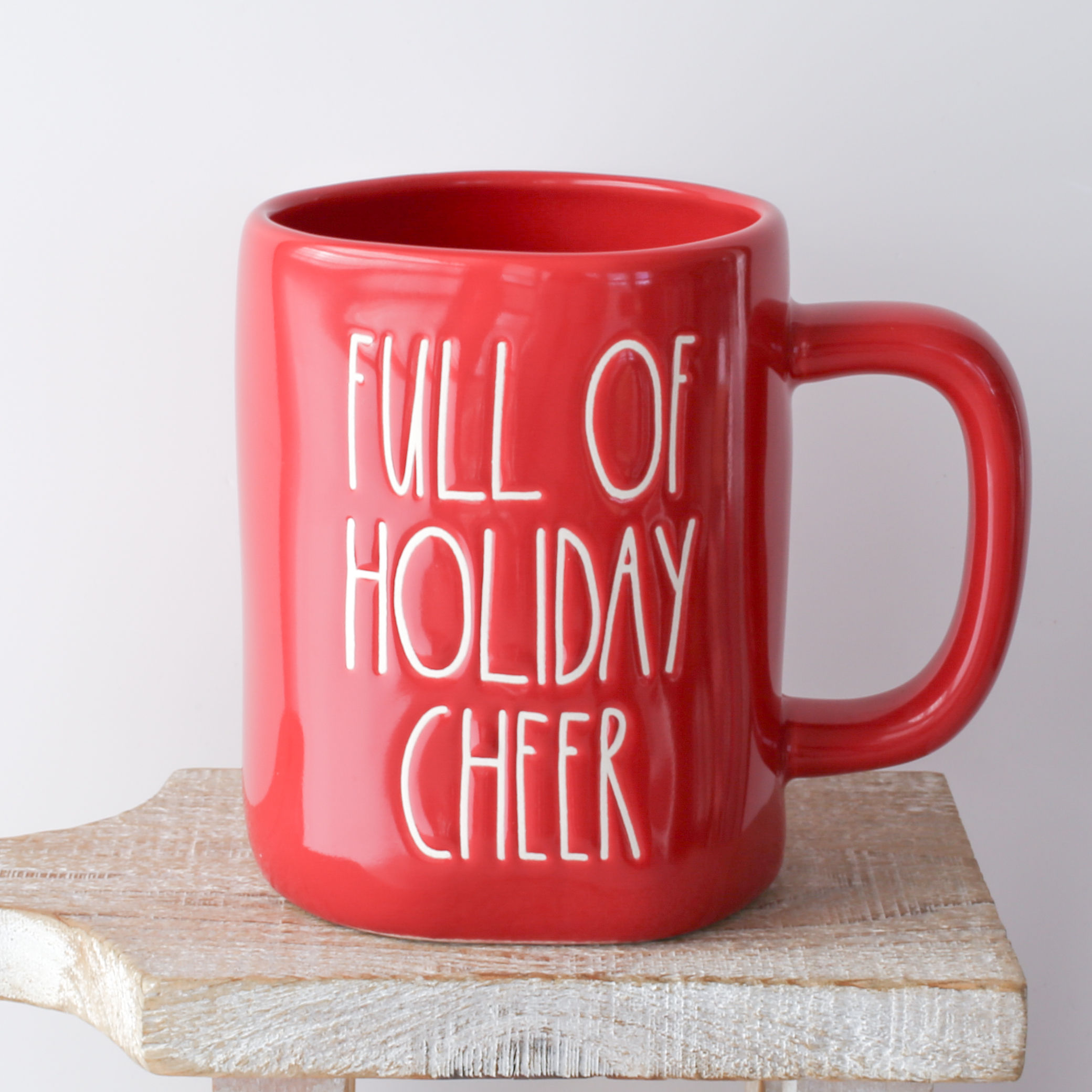 Rae Dunn Magenta Christmas FULL OF HOLIDAY CHEER Ceramic Coffee Red Mug