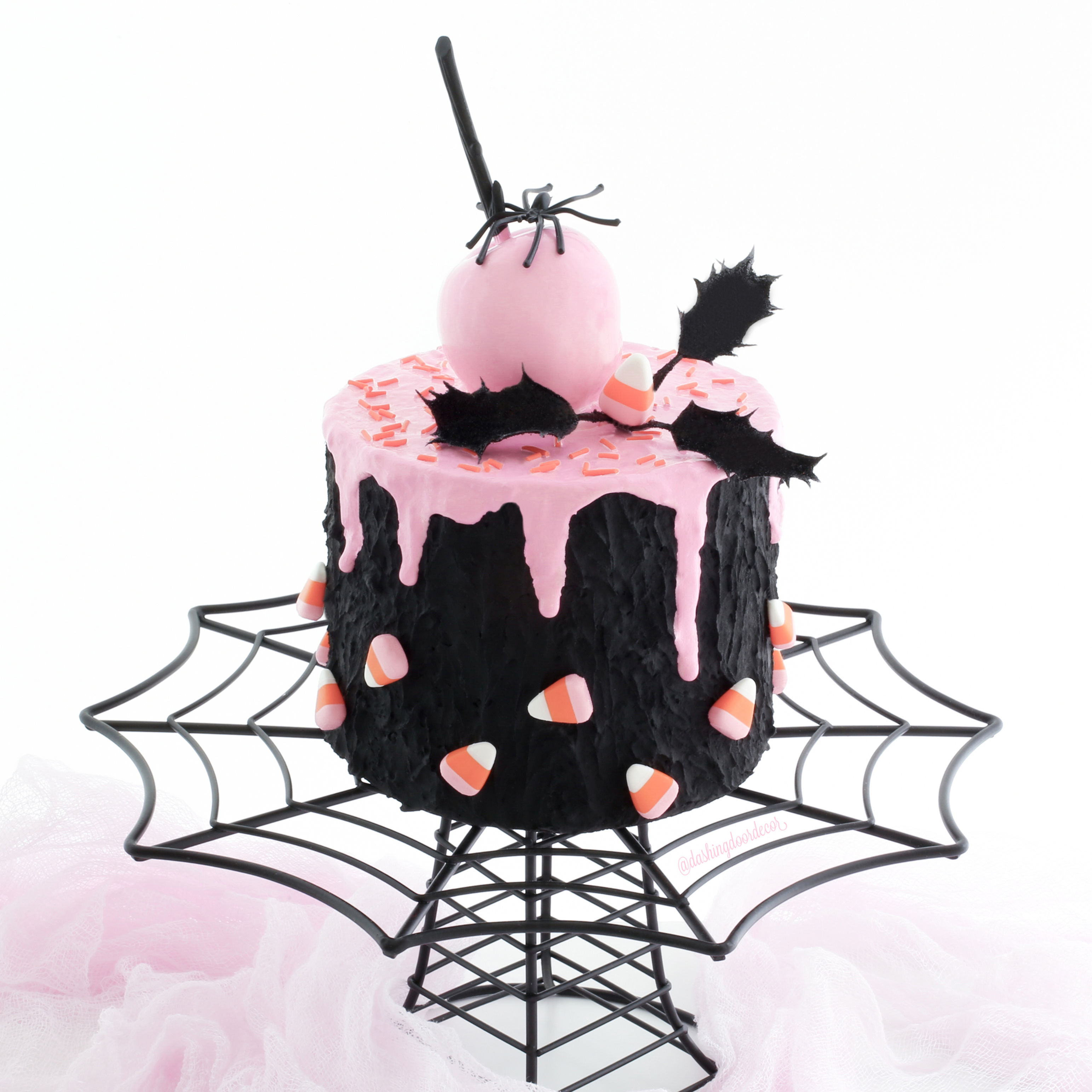 Faux Pink Halloween Candy Apple Drip Cake for Display/Decor