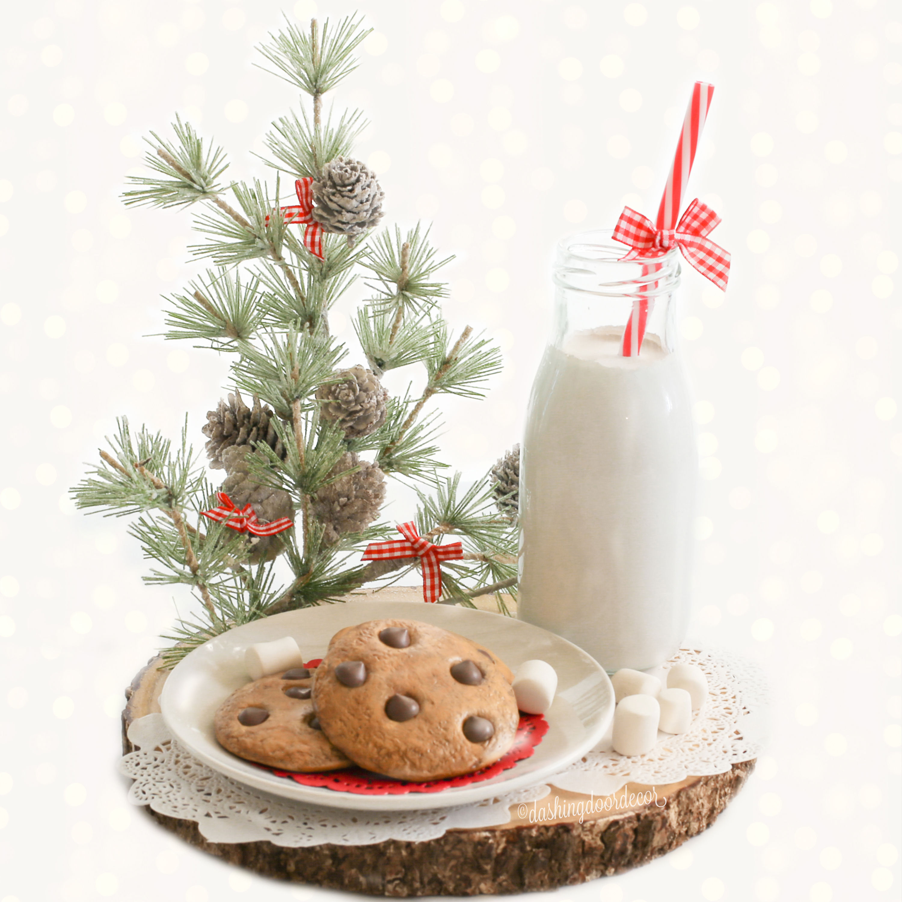 Faux Chocolate Chip Cookies and Milk for Santa