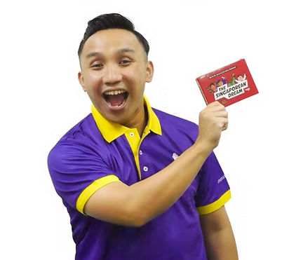 Bas, an excited man, holds a game card