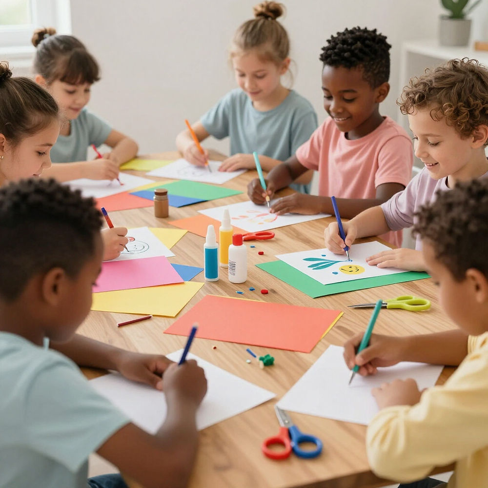 Children creating art at Jessie's Little Explorers Family Daycare
