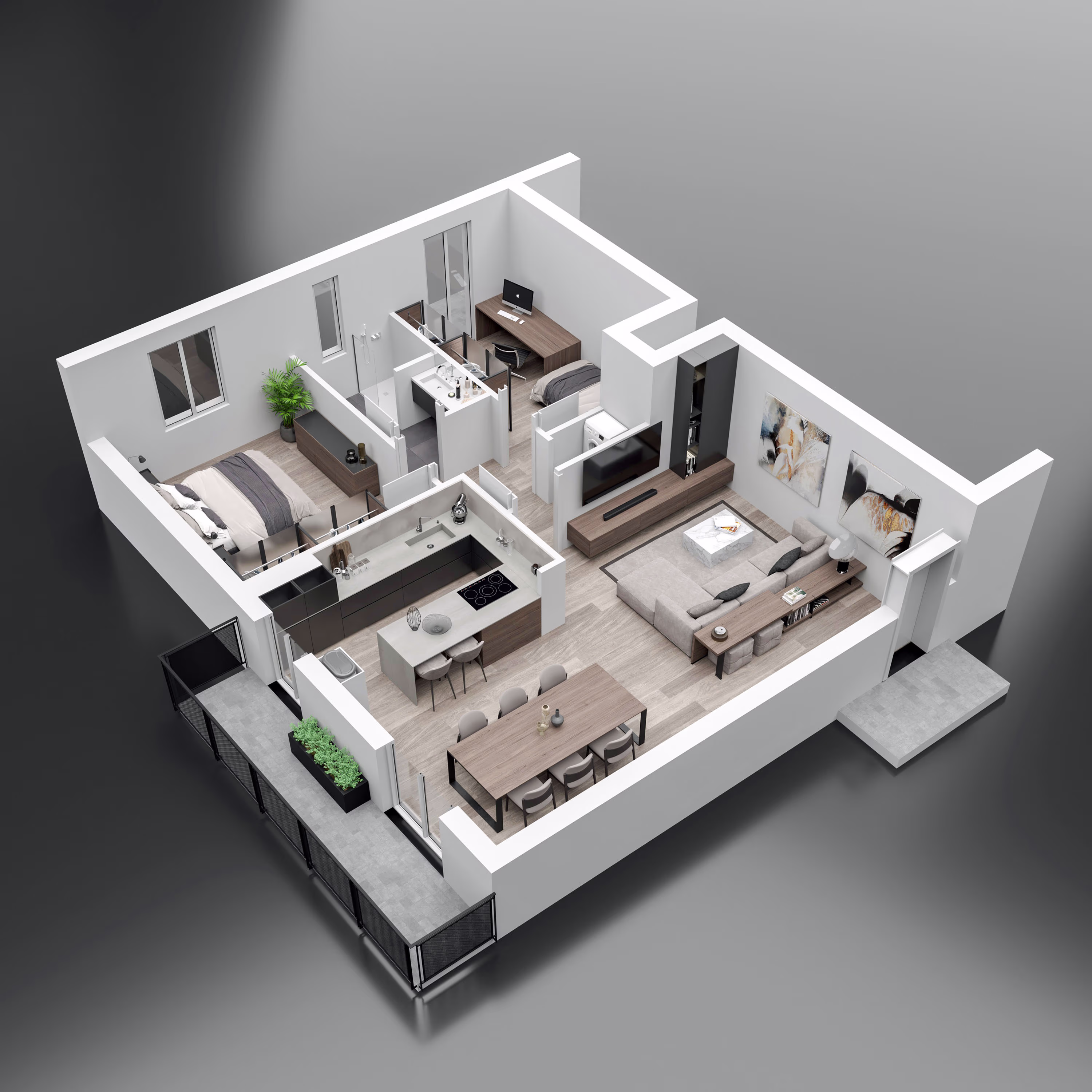 planimetria 3D di appartamento moderno