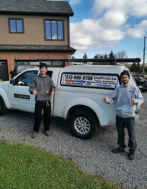 P & P HVAC team standing in front of the company truck, ready to provide expert water heater services in Ottawa, ON.
