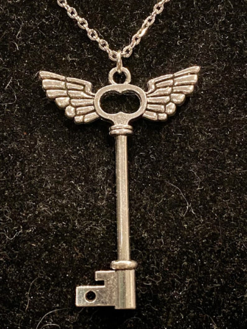 Thumbnail: Antique Bronze, Silver, Flying Key, Pendant, Necklace