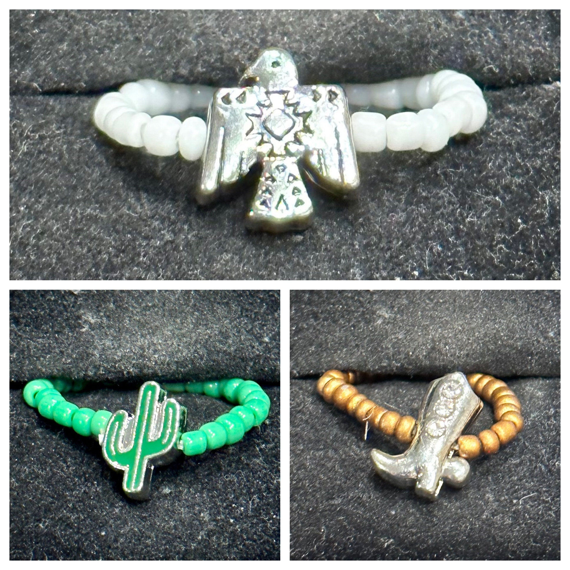 Beaded, Adjustable, Cactus, Bird, Cowboy Boot, Rings - SerenityGraceJewelry