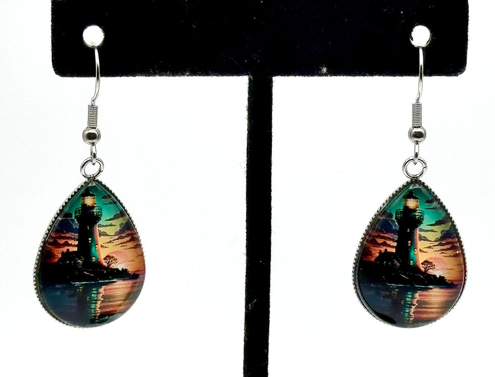Thumbnail: Lighthouse, Teardrop, Silver, Dangle, Earrings
