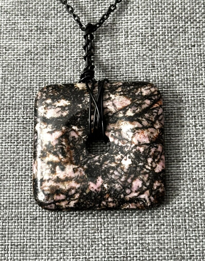 Thumbnail: Rhodonite, Gemstone, Handmade, Wire Wrapped, Pendant, Necklace