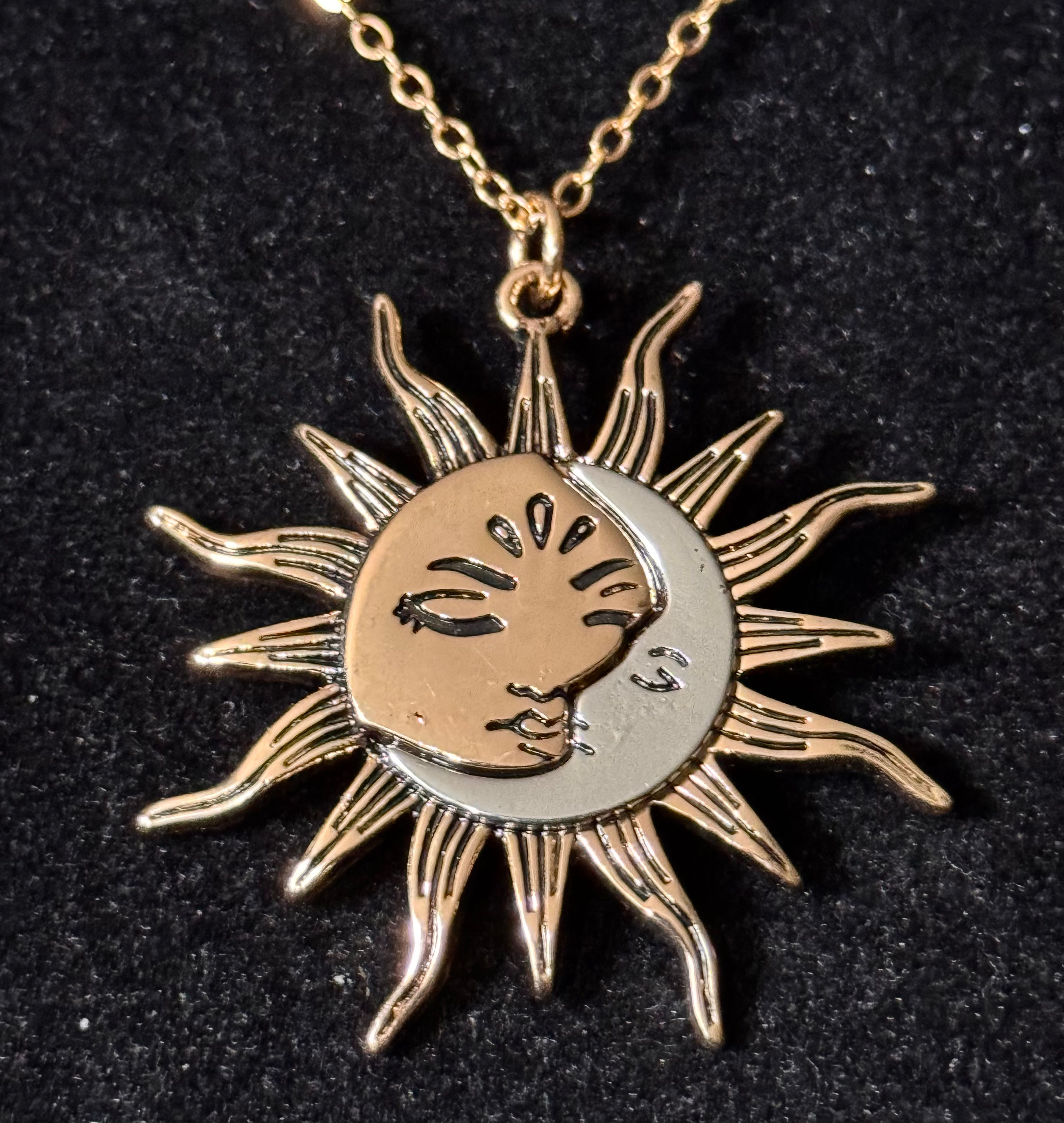 Silver, Antique Bronze, Sun, Moon, Pendant, Necklace