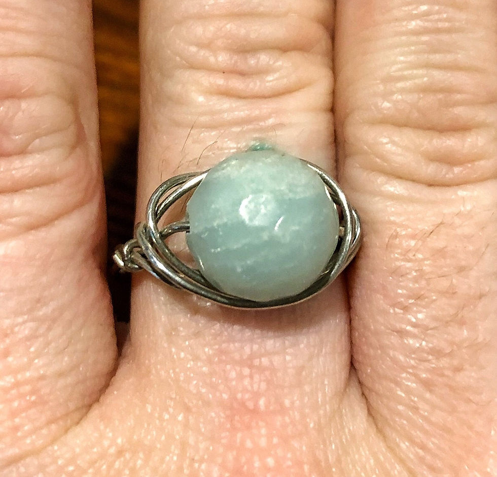 Thumbnail: Amazonite, Howlite, Silver, Wire Wrapped, Size 7, Ring