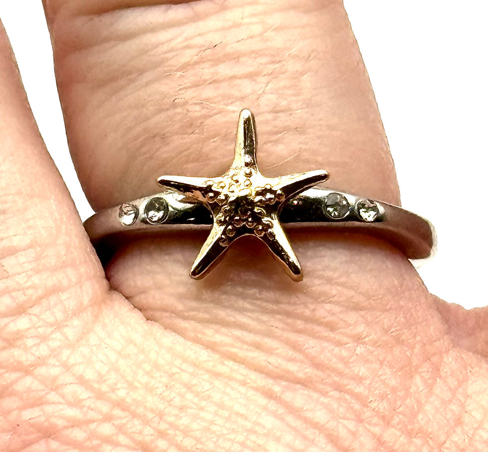 Thumbnail: Silver, Gold, Starfish, Rhinestone, Size 8, Ring
