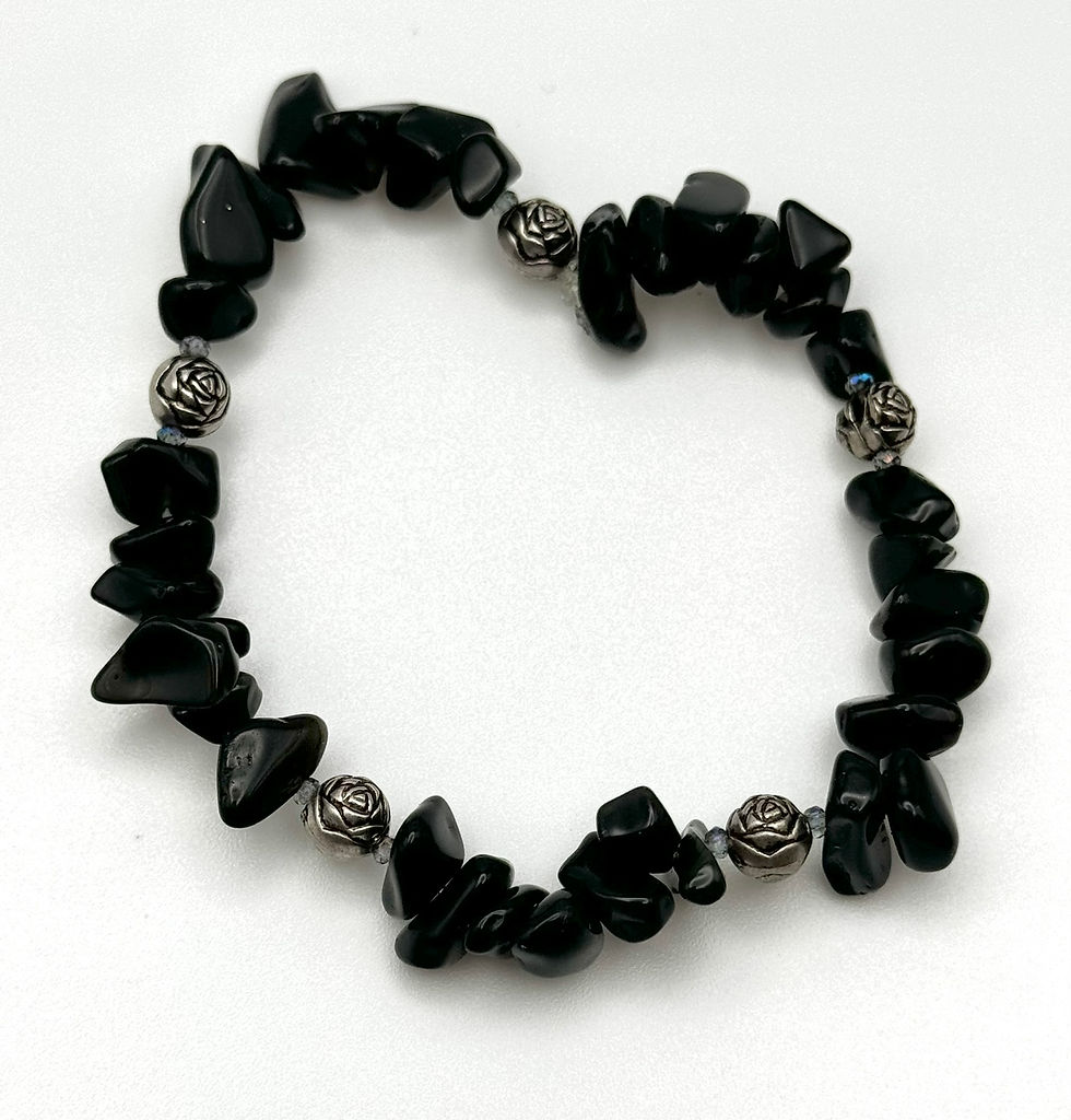 Obsidian, Silver, Rose, Adjustable, Bracelet - SerenityGraceJewelry