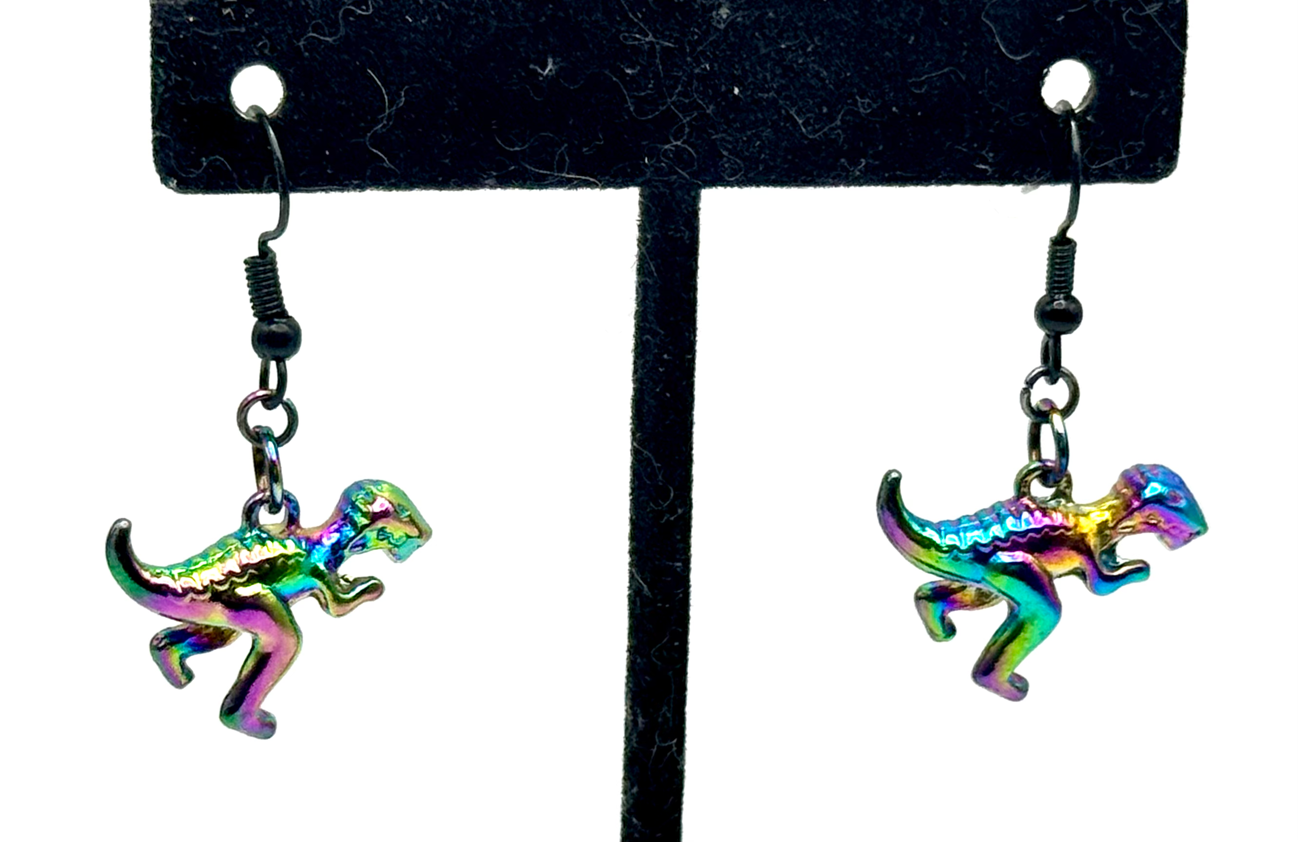 T Rex, Iridescent, Black, Dangle, Earrings