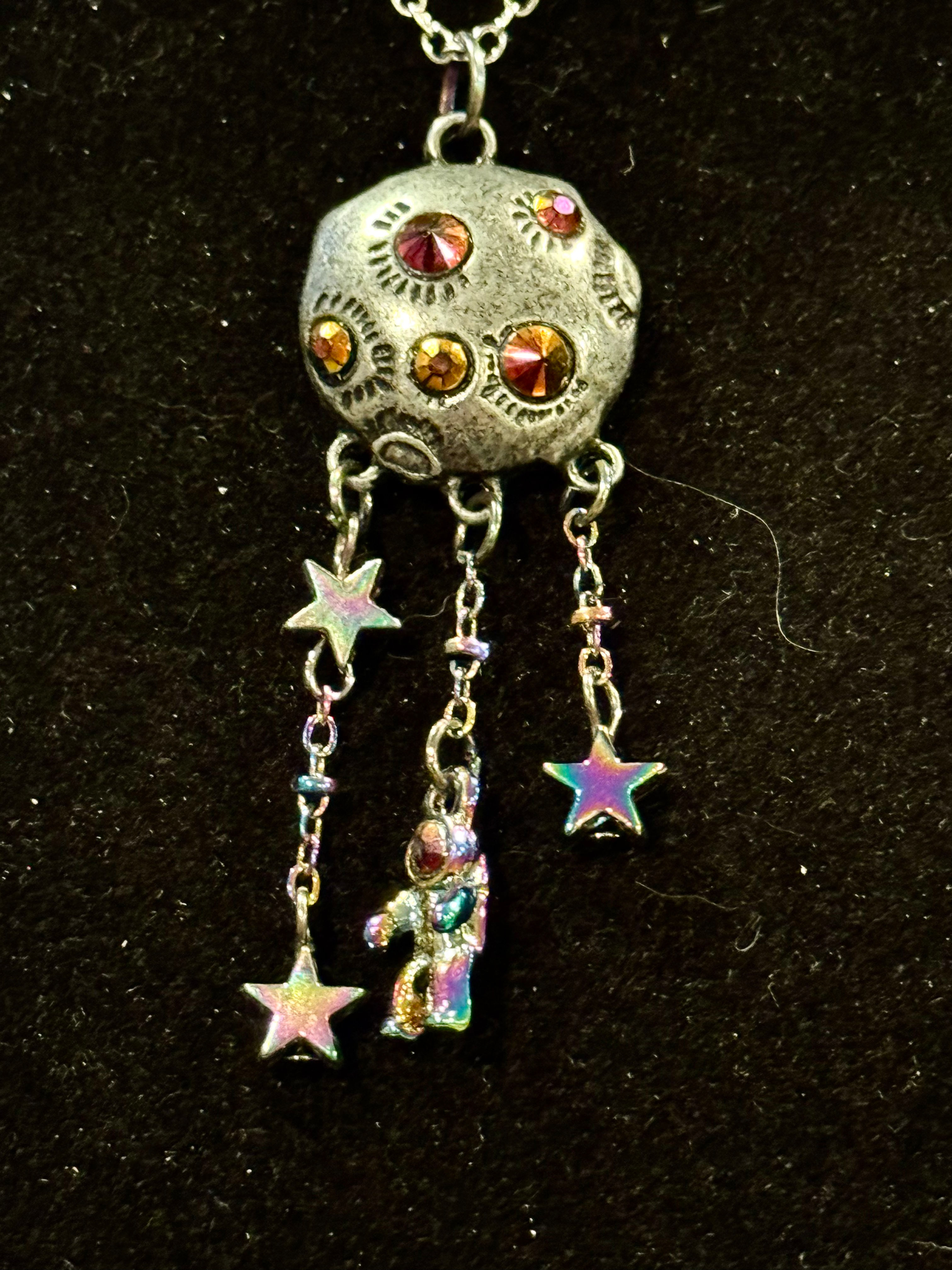 Planet, Stars, Astronaut, Silver, Pendant, Necklace