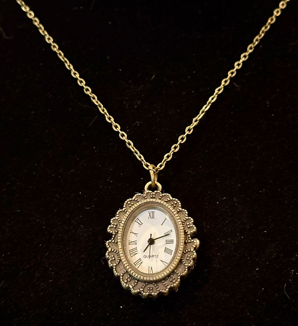 Thumbnail: Rose Silhouette, Clock, Antique Bronze, Oval, Double Sided, Necklace