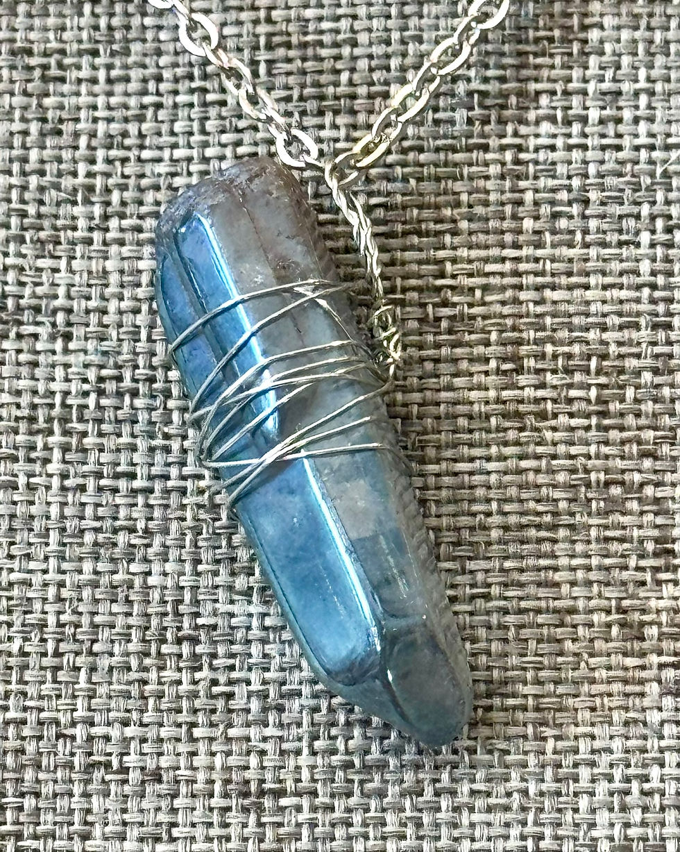 Thumbnail: Blue Iris Quartz, Wire Wrapped, Pendant, Necklace