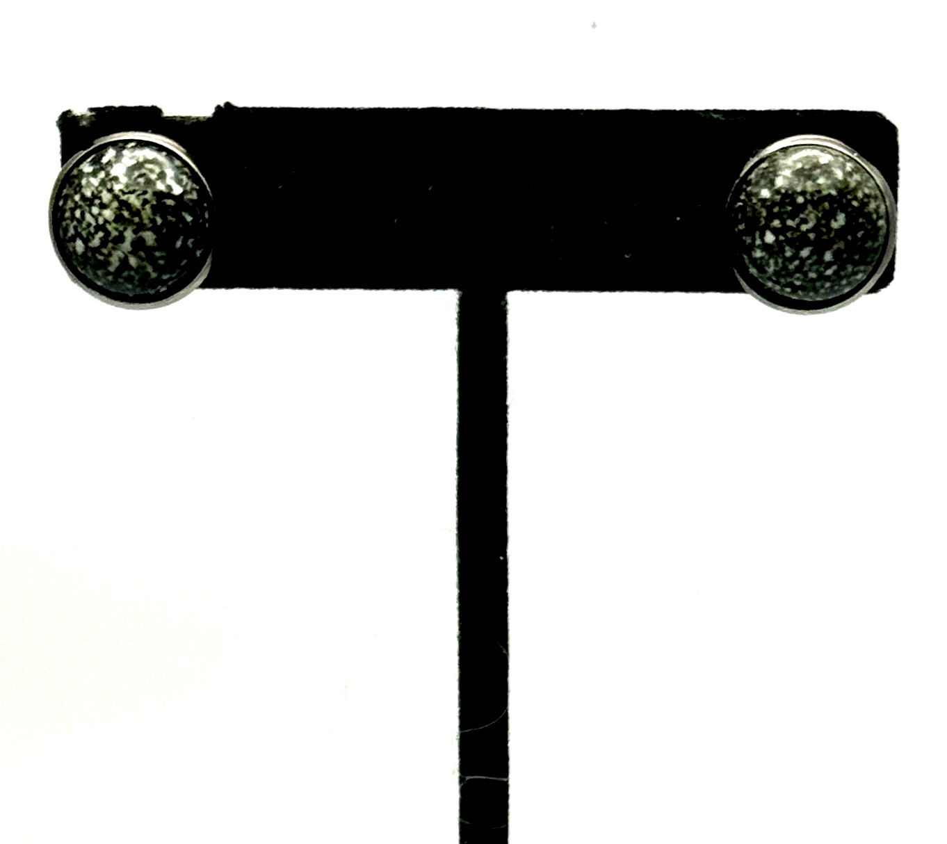 Silver, Black, Spotted, Post, Earrings