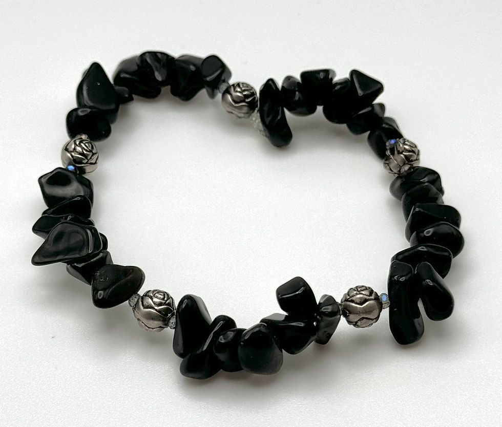 Obsidian, Silver, Rose, Adjustable, Bracelet - SerenityGraceJewelry