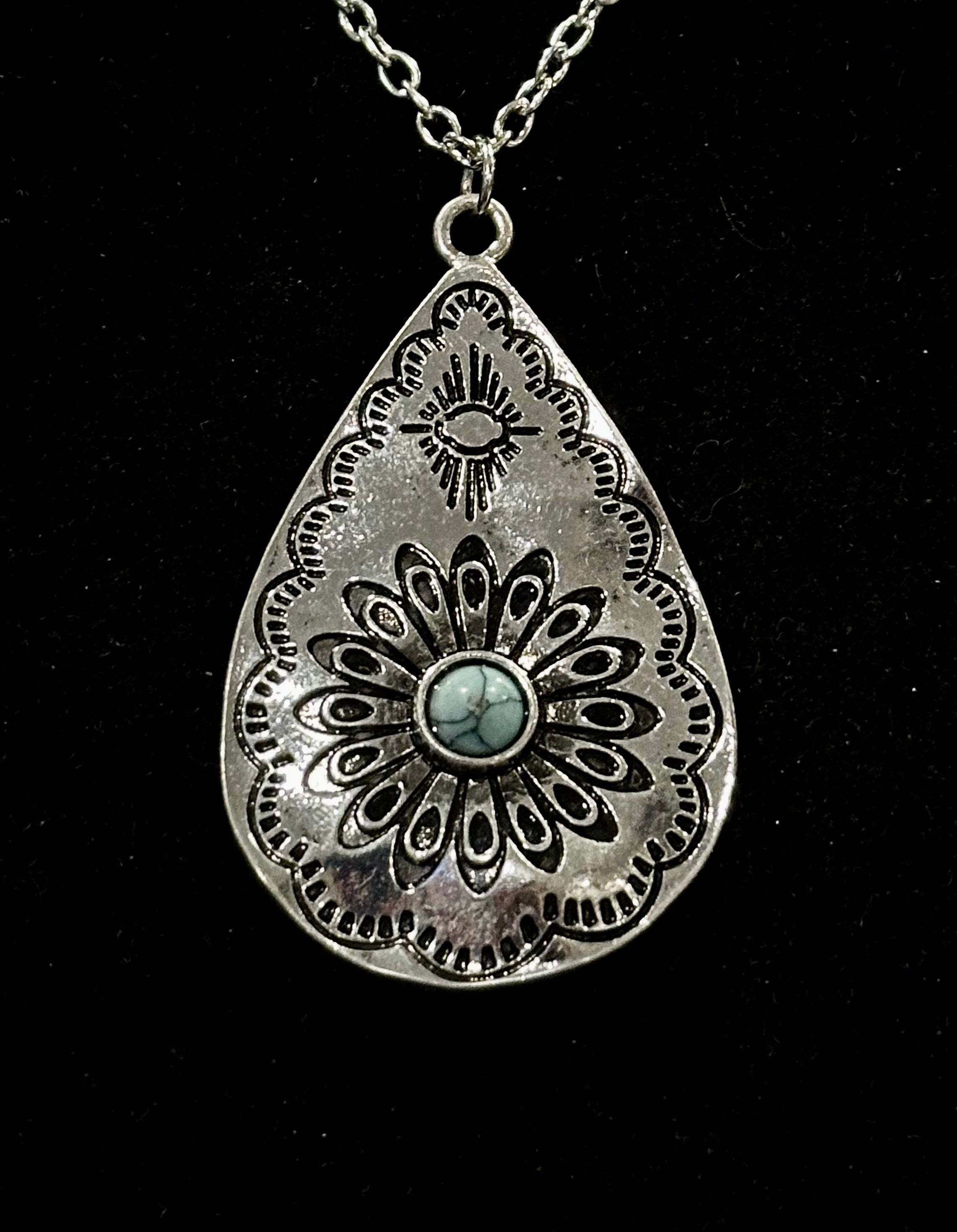 Silver, Turquoise, Teardrop, Big, Pendant, Necklace - SerenityGraceJewelry