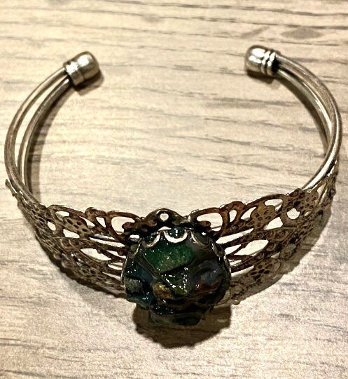 Thumbnail: Opal, Bloodstone, Silver, Filigree, Adjustable, Gemstone, Resin, Bracelet