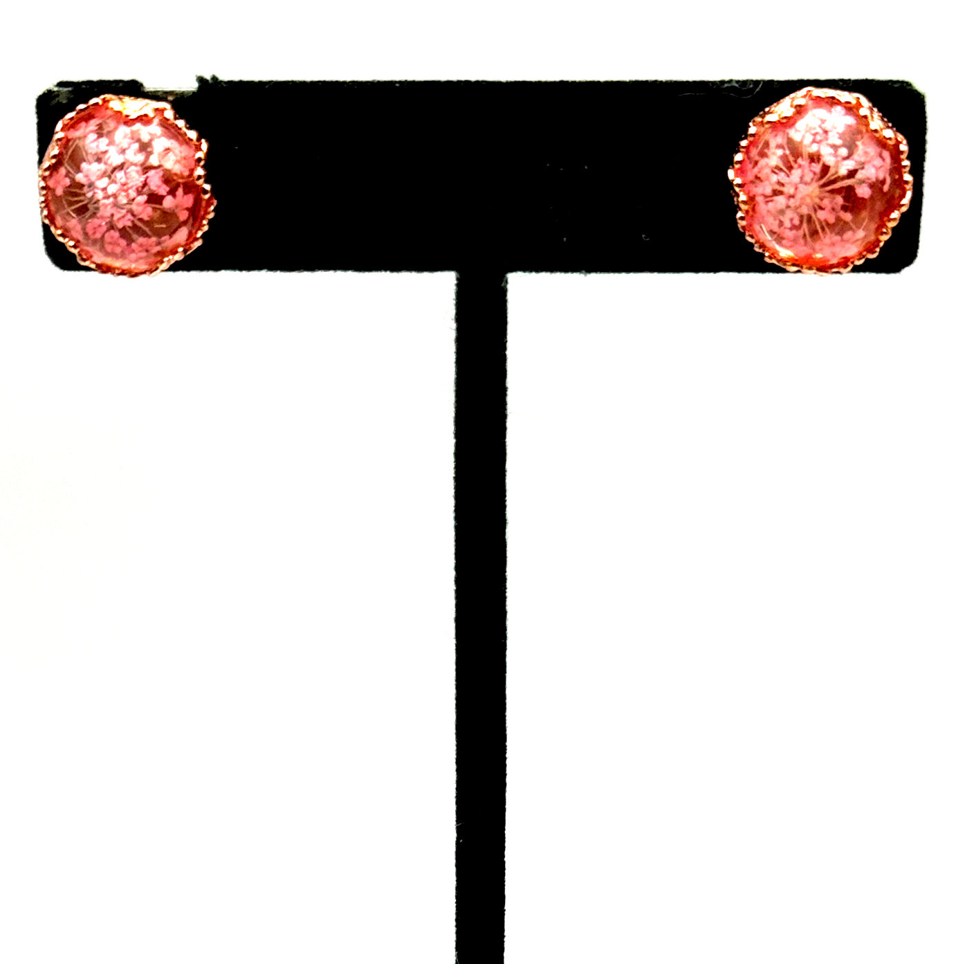 Rose Gold, Pink, Flower, Round, Post, Earrings