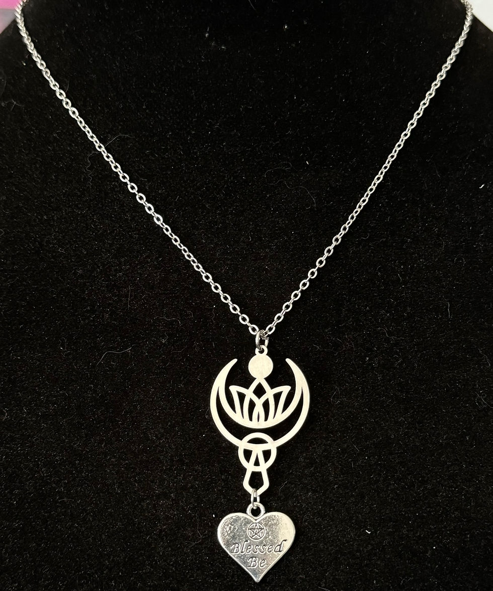 Thumbnail: Moon, Lotus, Flower, Blessed Be, Pentagram, Pendant, 18 Inch Necklace, 20 Inch Necklace, 24 Inch Necklace
